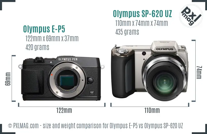 Olympus E-P5 vs Olympus SP-620 UZ size comparison