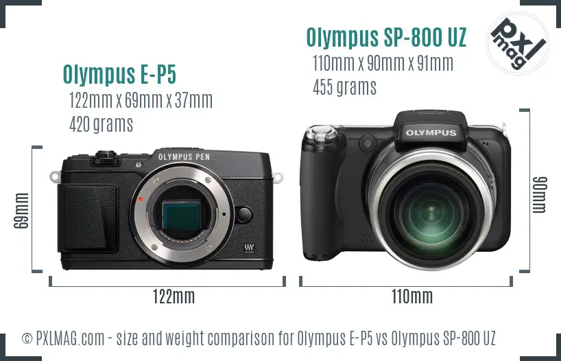 Olympus E-P5 vs Olympus SP-800 UZ size comparison
