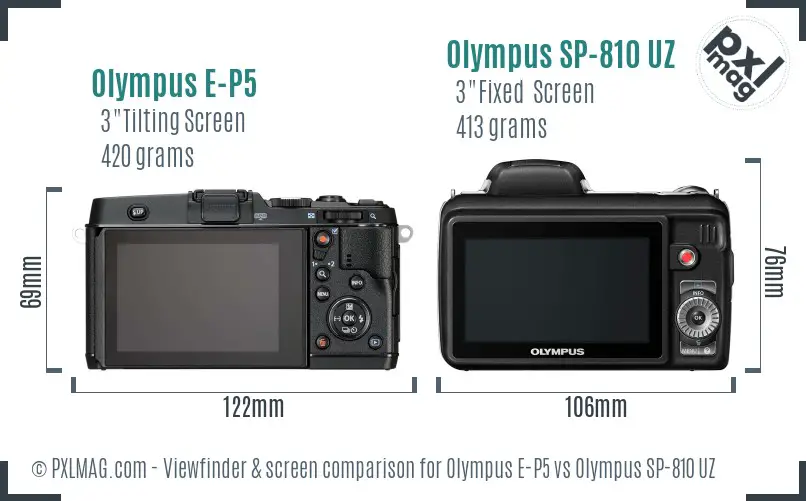 Olympus E-P5 vs Olympus SP-810 UZ Screen and Viewfinder comparison