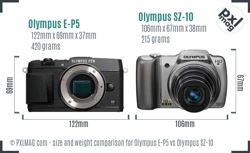 Olympus E-P5 vs Olympus SZ-10 size comparison