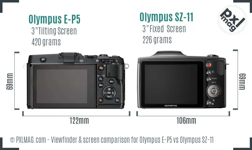 Olympus E-P5 vs Olympus SZ-11 Screen and Viewfinder comparison