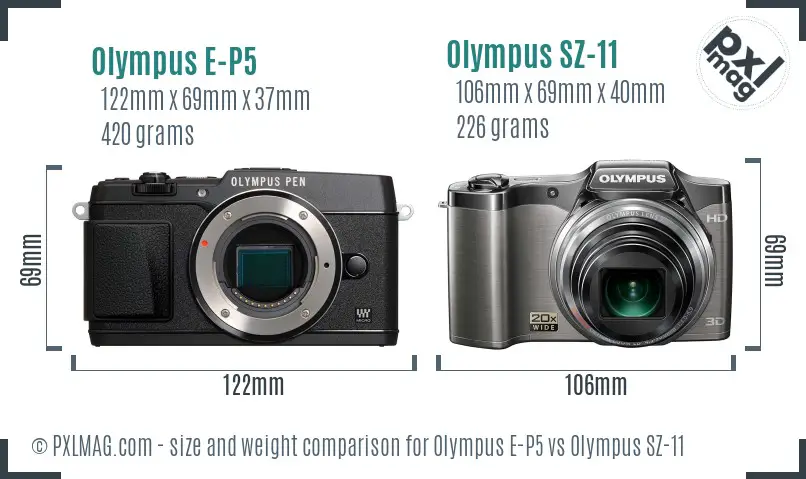 Olympus E-P5 vs Olympus SZ-11 size comparison