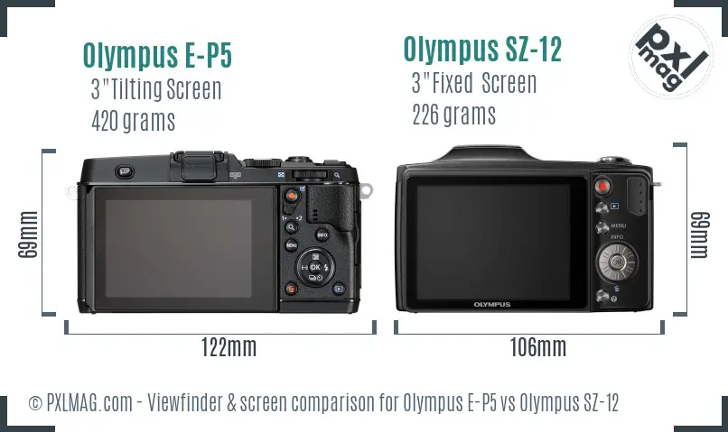 Olympus E-P5 vs Olympus SZ-12 Screen and Viewfinder comparison