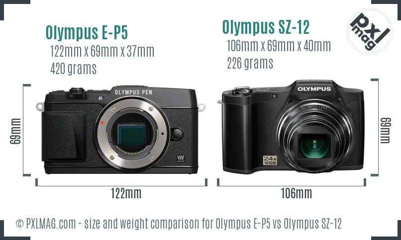 Olympus E-P5 vs Olympus SZ-12 size comparison