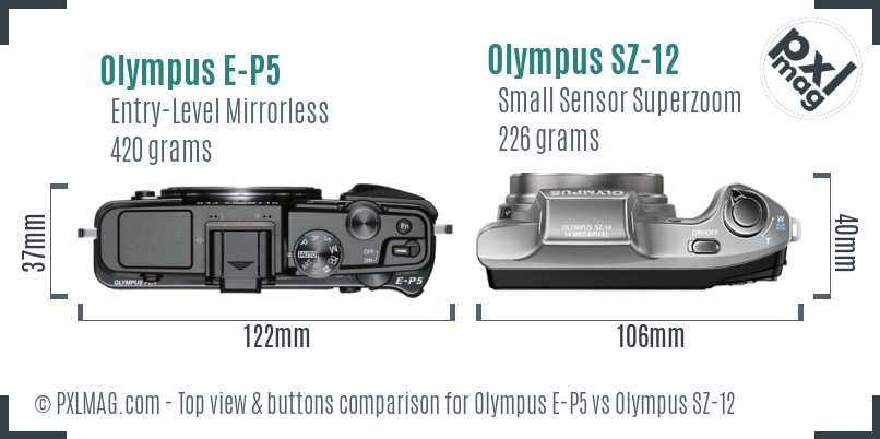 Olympus E-P5 vs Olympus SZ-12 top view buttons comparison