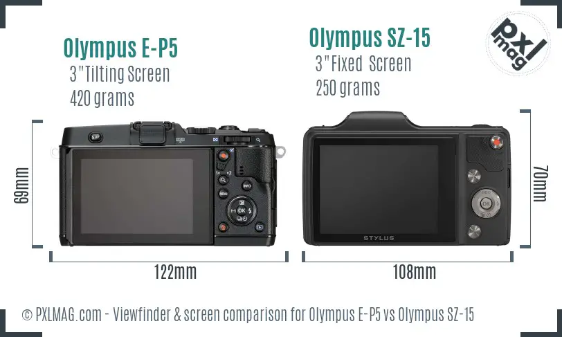 Olympus E-P5 vs Olympus SZ-15 Screen and Viewfinder comparison