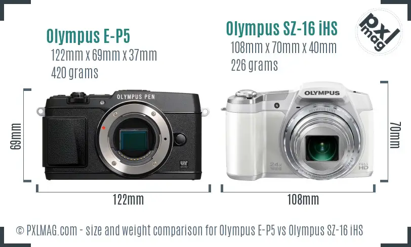 Olympus E-P5 vs Olympus SZ-16 iHS size comparison