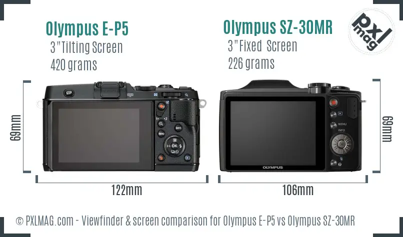 Olympus E-P5 vs Olympus SZ-30MR Screen and Viewfinder comparison