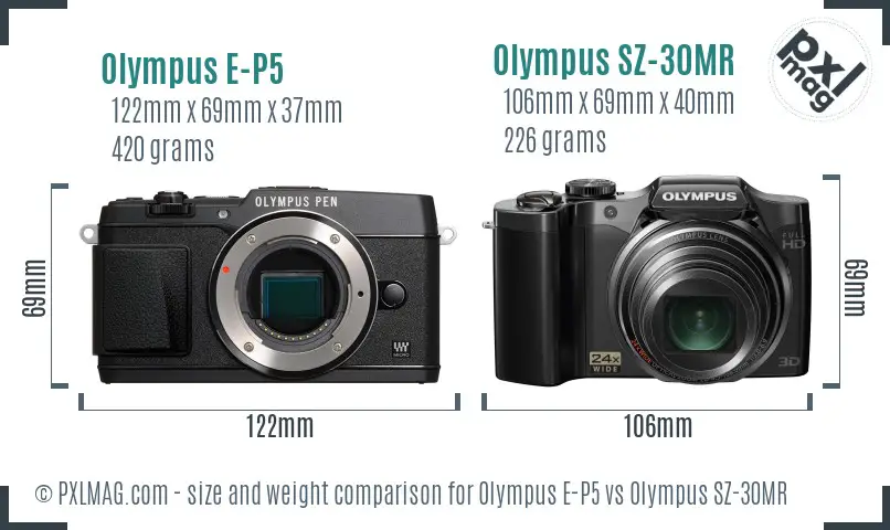 Olympus E-P5 vs Olympus SZ-30MR size comparison