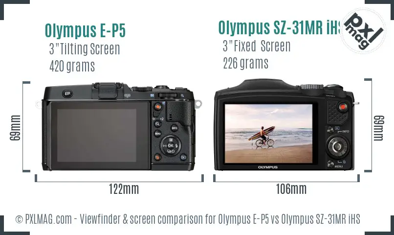Olympus E-P5 vs Olympus SZ-31MR iHS Screen and Viewfinder comparison