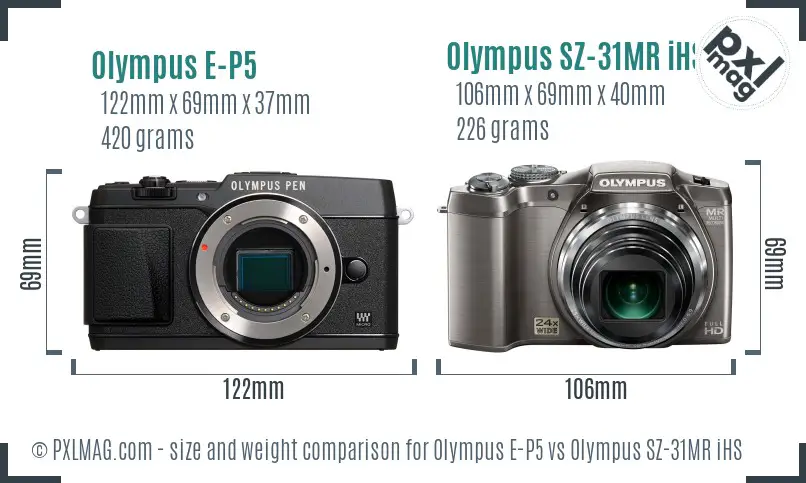 Olympus E-P5 vs Olympus SZ-31MR iHS size comparison