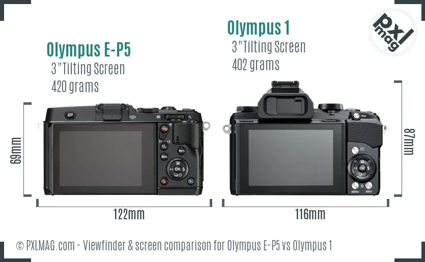 Olympus E-P5 vs Olympus 1 Screen and Viewfinder comparison