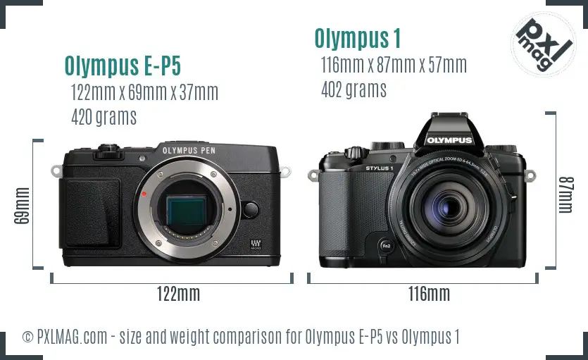 Olympus E-P5 vs Olympus 1 size comparison