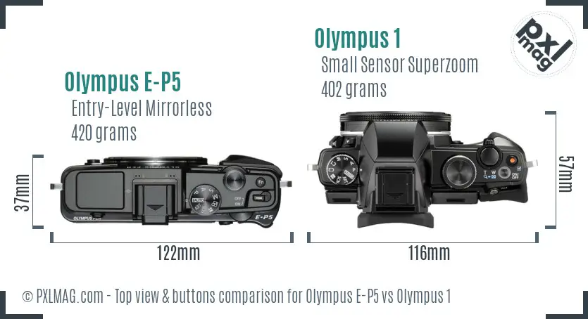 Olympus E-P5 vs Olympus 1 top view buttons comparison