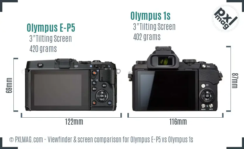 Olympus E-P5 vs Olympus 1s Screen and Viewfinder comparison
