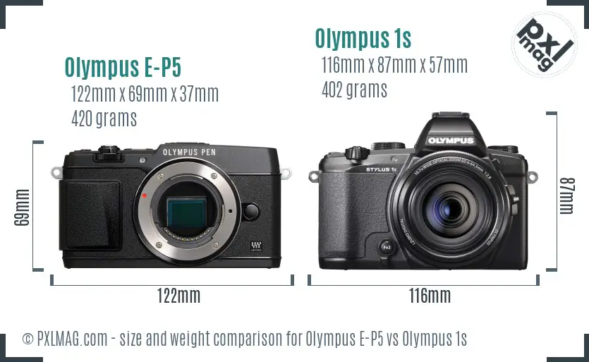 Olympus E-P5 vs Olympus 1s size comparison