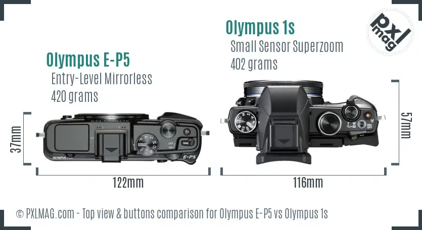 Olympus E-P5 vs Olympus 1s top view buttons comparison