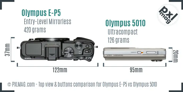Olympus E-P5 vs Olympus 5010 top view buttons comparison