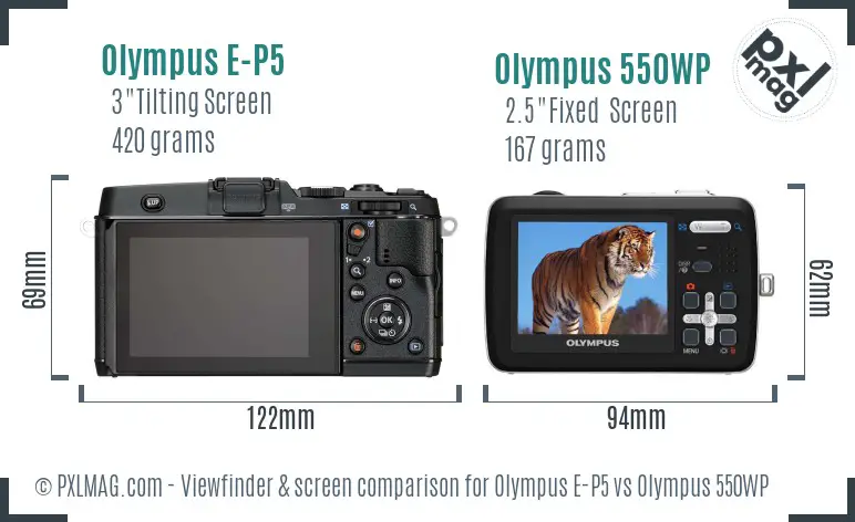 Olympus E-P5 vs Olympus 550WP Screen and Viewfinder comparison