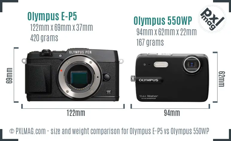 Olympus E-P5 vs Olympus 550WP size comparison