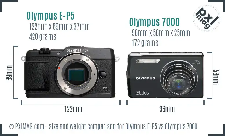 Olympus E-P5 vs Olympus 7000 size comparison