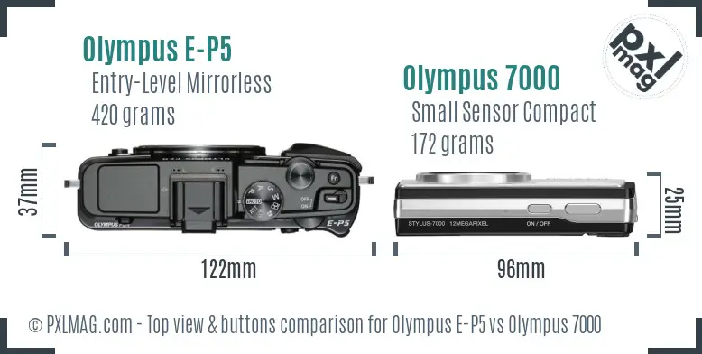 Olympus E-P5 vs Olympus 7000 top view buttons comparison