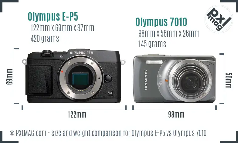 Olympus E-P5 vs Olympus 7010 size comparison
