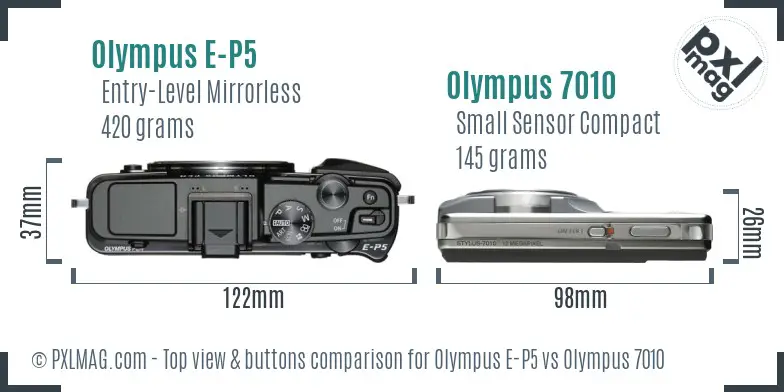 Olympus E-P5 vs Olympus 7010 top view buttons comparison