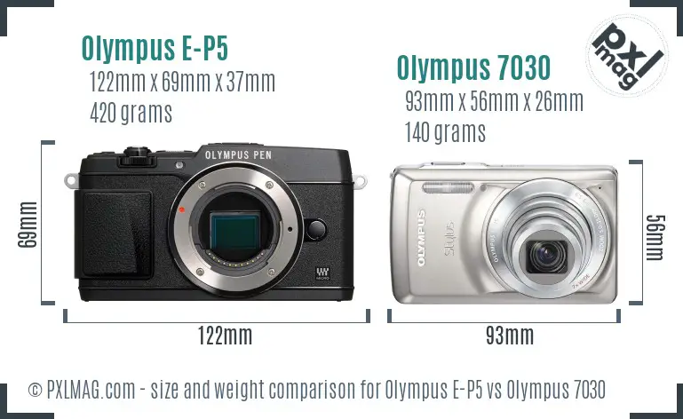 Olympus E-P5 vs Olympus 7030 size comparison