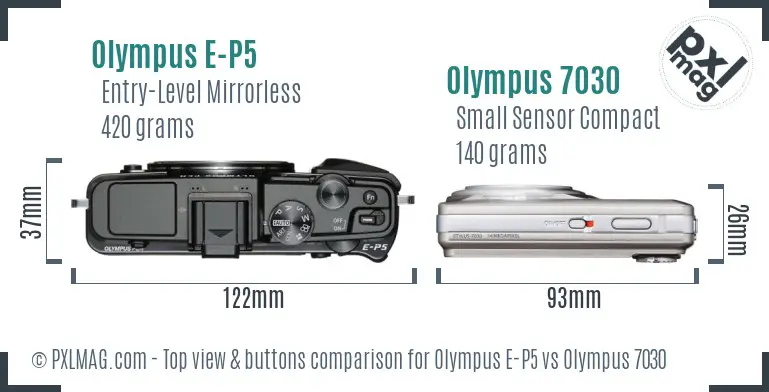 Olympus E-P5 vs Olympus 7030 top view buttons comparison