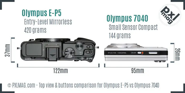 Olympus E-P5 vs Olympus 7040 top view buttons comparison
