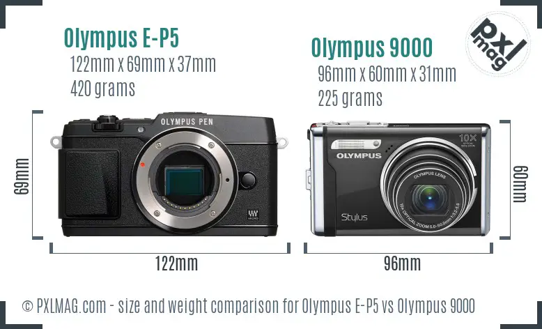 Olympus E-P5 vs Olympus 9000 size comparison