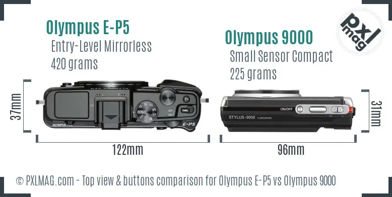 Olympus E-P5 vs Olympus 9000 top view buttons comparison