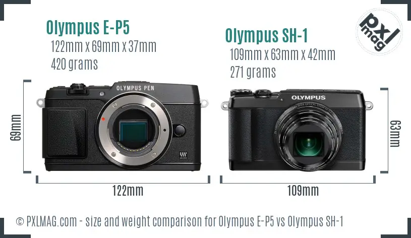 Olympus E-P5 vs Olympus SH-1 size comparison