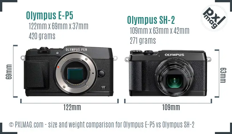 Olympus E-P5 vs Olympus SH-2 size comparison
