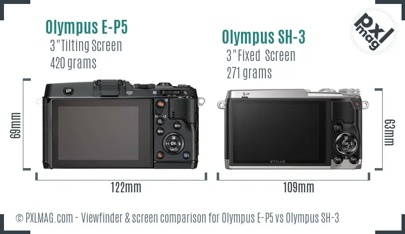 Olympus E-P5 vs Olympus SH-3 Screen and Viewfinder comparison