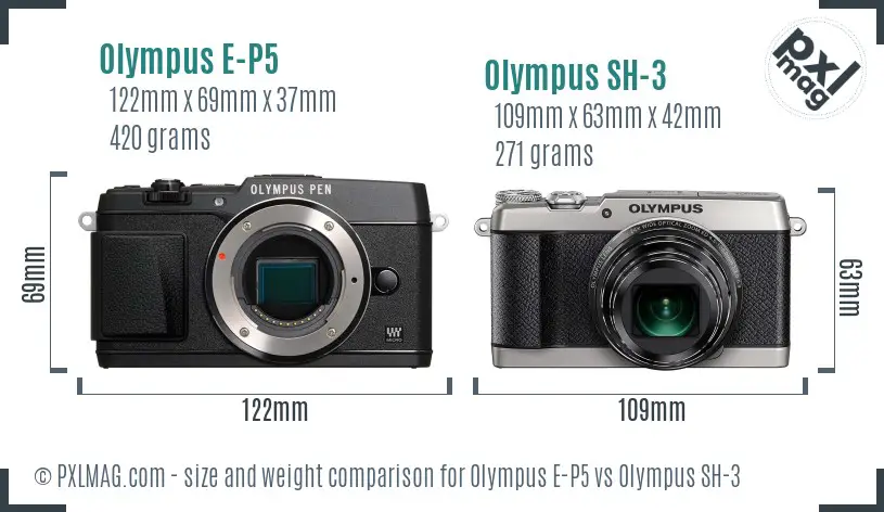 Olympus E-P5 vs Olympus SH-3 size comparison