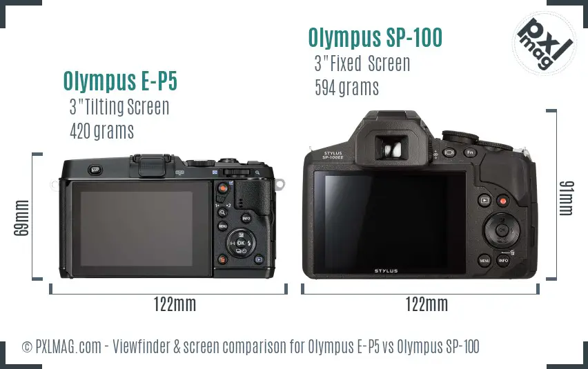 Olympus E-P5 vs Olympus SP-100 Screen and Viewfinder comparison