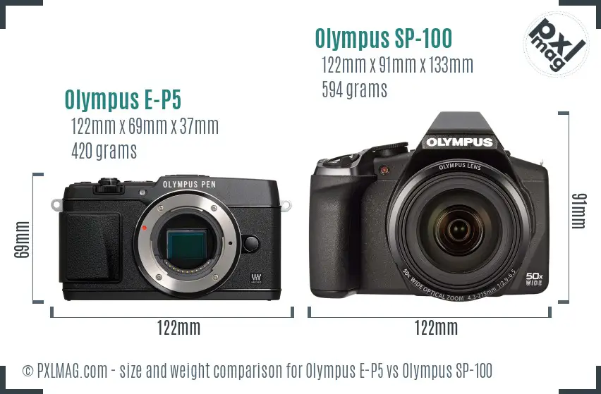 Olympus E-P5 vs Olympus SP-100 size comparison