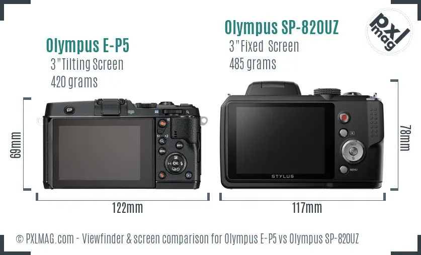 Olympus E-P5 vs Olympus SP-820UZ Screen and Viewfinder comparison