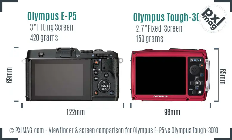 Olympus E-P5 vs Olympus Tough-3000 Screen and Viewfinder comparison
