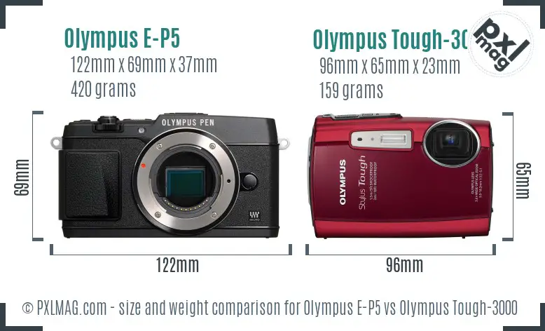 Olympus E-P5 vs Olympus Tough-3000 size comparison