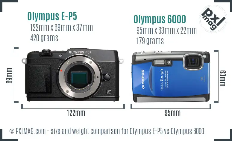 Olympus E-P5 vs Olympus 6000 size comparison