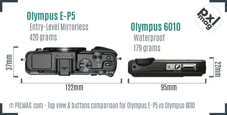 Olympus E-P5 vs Olympus 6010 top view buttons comparison