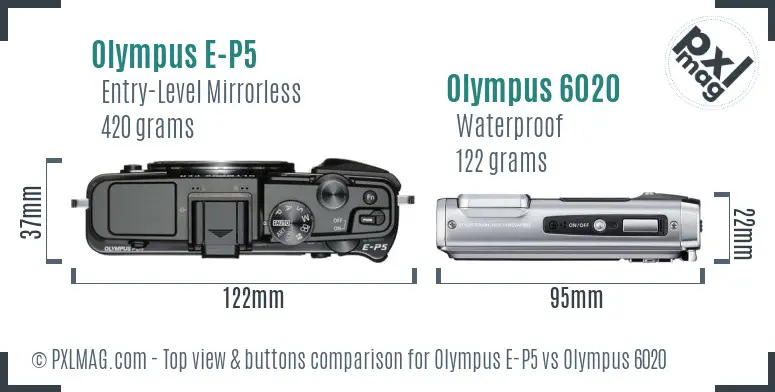 Olympus E-P5 vs Olympus 6020 top view buttons comparison