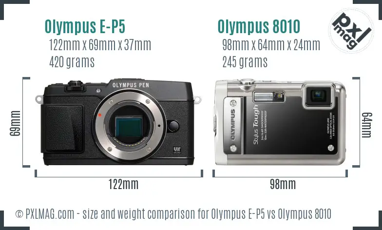 Olympus E-P5 vs Olympus 8010 size comparison
