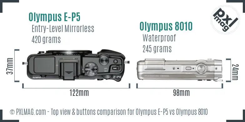 Olympus E-P5 vs Olympus 8010 top view buttons comparison