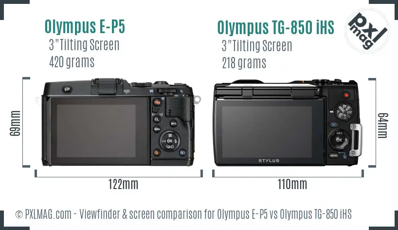 Olympus E-P5 vs Olympus TG-850 iHS Screen and Viewfinder comparison