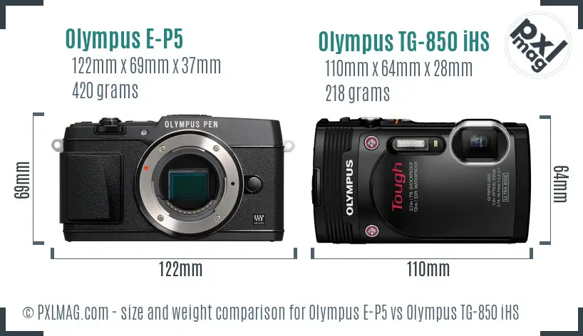 Olympus E-P5 vs Olympus TG-850 iHS size comparison