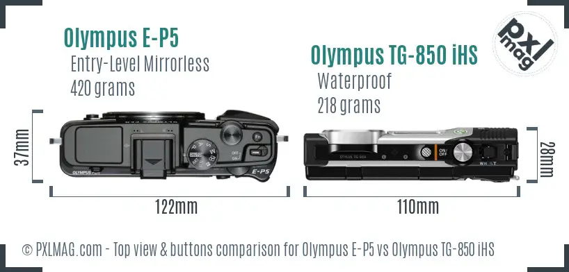 Olympus E-P5 vs Olympus TG-850 iHS top view buttons comparison